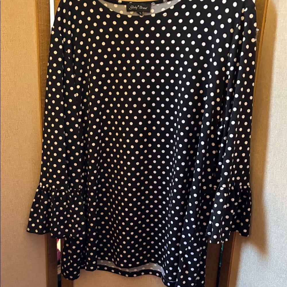 Slinky Brand Black and White Polka Dot Blouse 1X